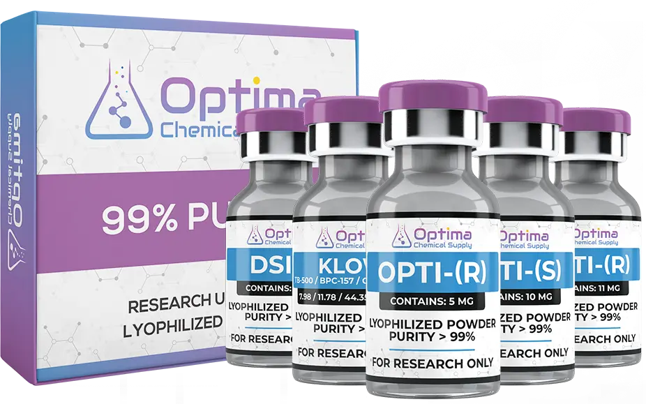 Optima Supply peptide bottles and packaging